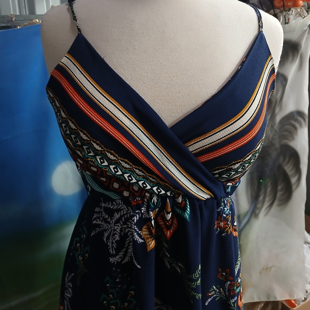Jun Fashion Elegant Navy Floral Maxi Dress Medium - Picture 8 of 8